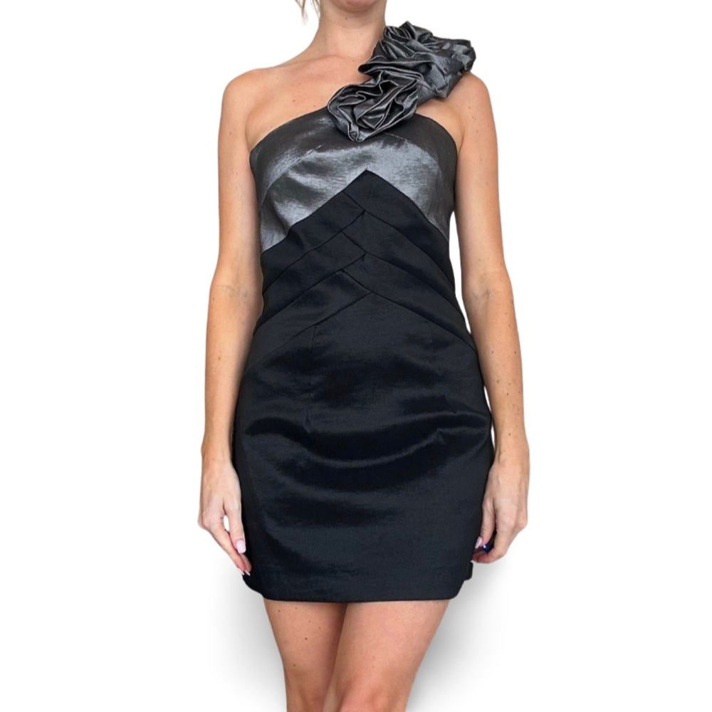 80s RETRO SILVER AND BLACK COCKTAIL MINI DRESS